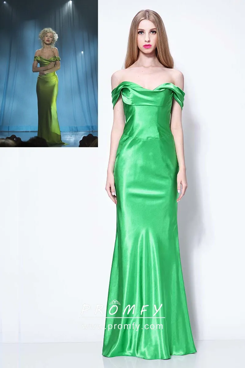 green satin gown