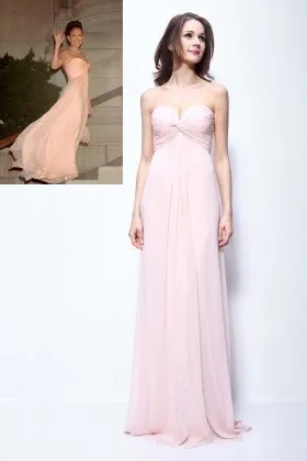 Jennifer Lopez pleated strapless sweetheart light pink celebrity chiffon bridesmaid dress
