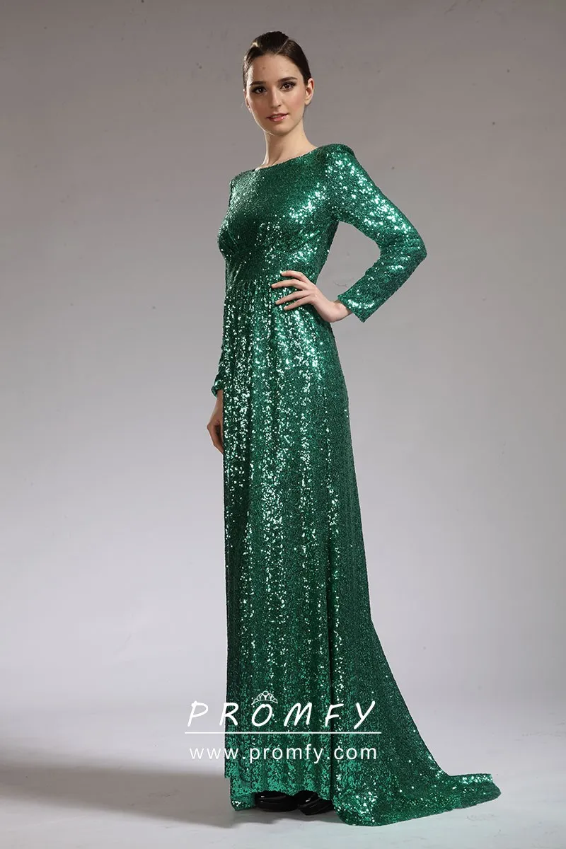 Emerald green Sequin Long Sleeve Dress Dresses Images 2022