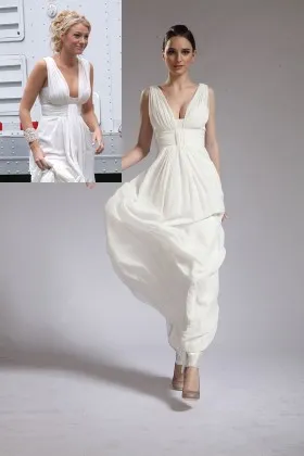 ivory chiffon v neck celebrity a line prom dress