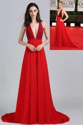 Amy Adams two shades of red sexy open back plunging neckline celebrity prom dress