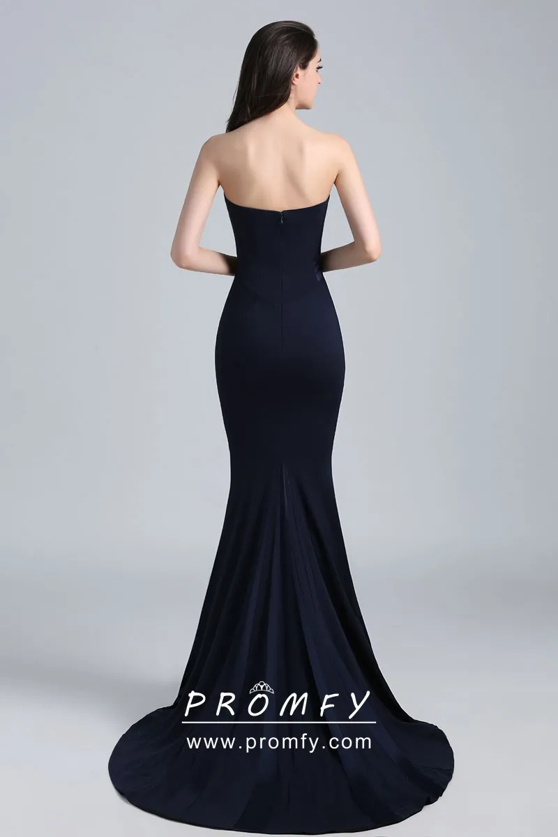 Midnight Blue Strapless Mermaid Long Formal Dress - Promfy