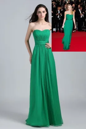 Lily Donaldson curved strapless empire waist green chiffon celebrity A line long dress