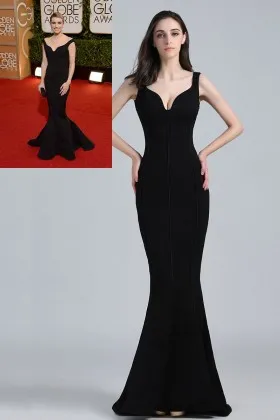 Emma Roberts black spandex floor length trumpet celebrity formal gown