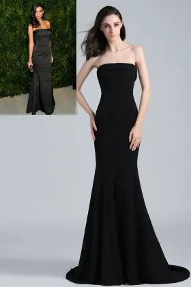 Emily Ratajkowski strapless straight neckline black trumpet simply celebrity prom gown