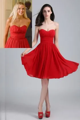 Gabriella Wilde strapless sweetheart red chiffon short knee length celebrity homecoming dress