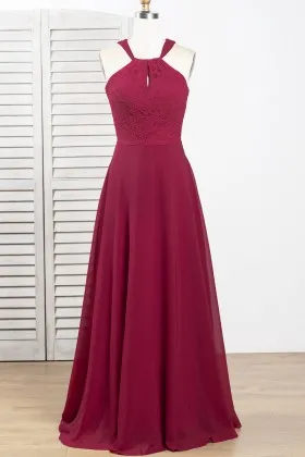 vintage halter lace chiffon wine bridesmaid dress