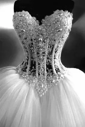 Bedazzled pearls and beads sweetheart corset ball gown wedding dress
