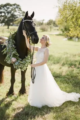 Beautiful illusion neckline ivory lace and tulle rustic wedding dress