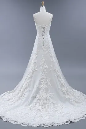 Timeless lace up low back ivory lace wedding gown