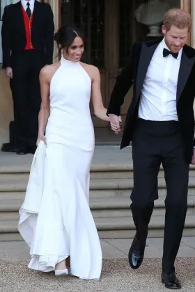Meghan Markle pure white halter neckline celebrity bridal shower dress