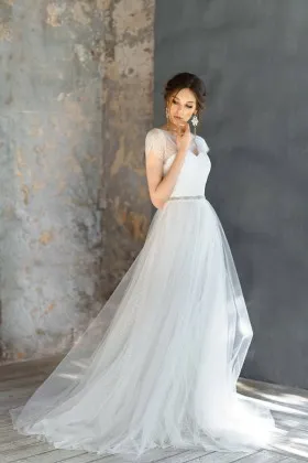 polka dotted illusion gray bridal shower dress