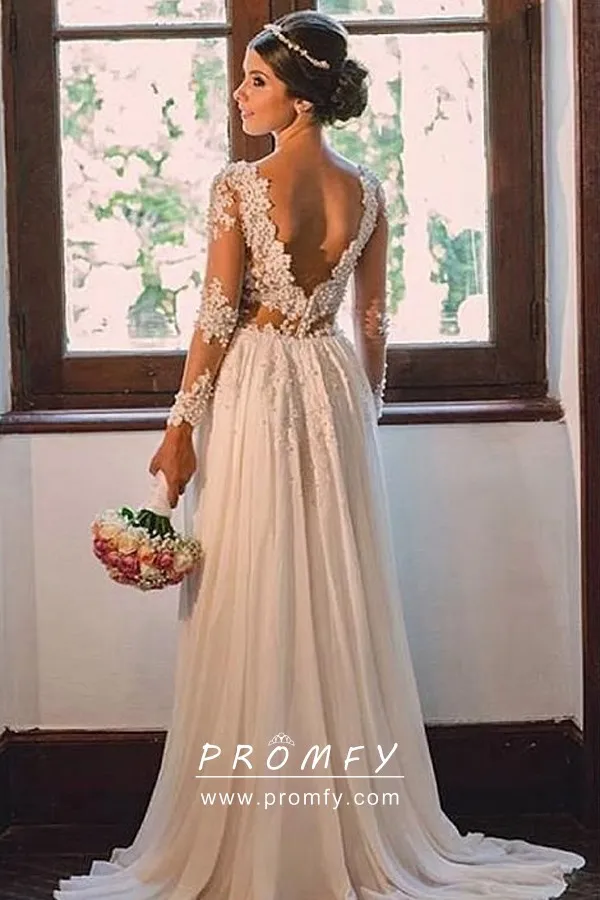 Chiffon Sleeved Bridal Gown - Promfy