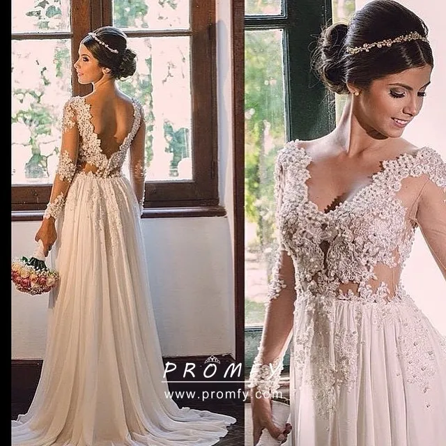 Chiffon Sleeved Bridal Gown - Promfy