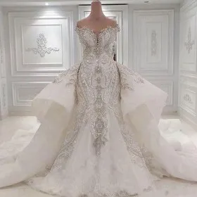 crystals diamonds beaded overskirt wedding dress