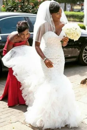 ivory lace and tulle mermaid classic wedding dress