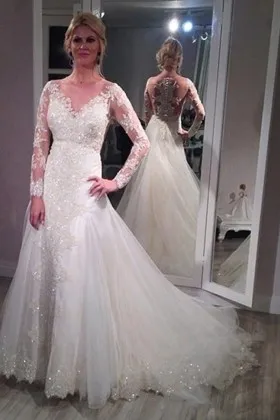 Beaded lace and tulle sparkly sleeved wedding dress