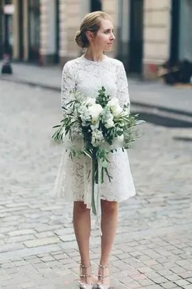 Vintage lace long sleeve short bridal dress