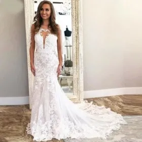 soft lace with mesh mermaid romantic wedding dress