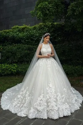 Timeless 3D floral lace ball gown wedding dress