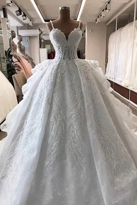 Sequinned lace corset fantastic ball gown wedding dress