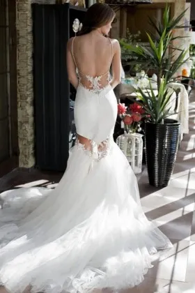 Sexy low back lace and tulle 2 in 1 wedding dress