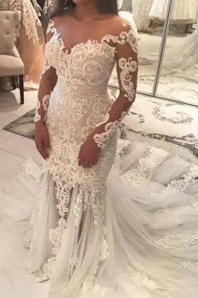 Pearl embellished unique lace and tulle bridal dress