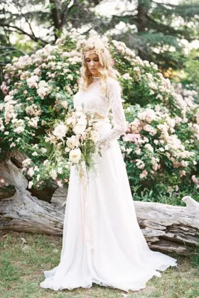 two piece lace and chiffon spring boho wedding dress