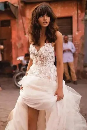 Charming floral lace and tulle street wedding dress