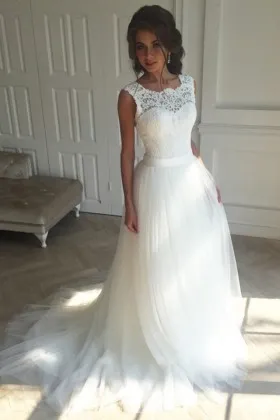illusion lace neckline tulle elaborate wedding gown