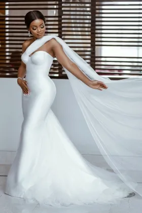 unique one shoulder strap corset satin long wedding gown