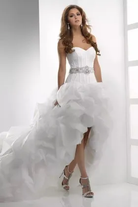 Timeless ruffled organza high low bridal dress