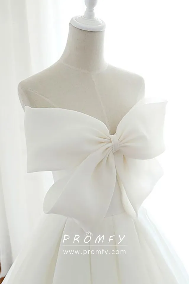 Organza Ivory Bridal Bow with Embroidered Phrase