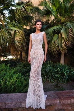 sexy sheer patterned lace sheath fall wedding dress