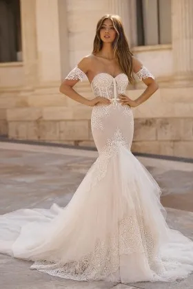 separated lace short sleeves drop waist bridal gown