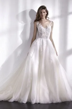 gloriously floral lace v neck tulle a line wedding dress