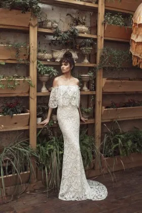 elegant fit and flare bohemian lace trendy wedding dress