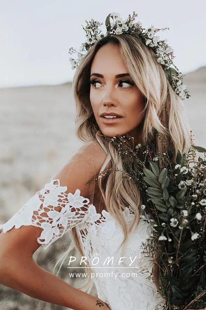 Off-Shoulder Lace Hollow Wedding Dress