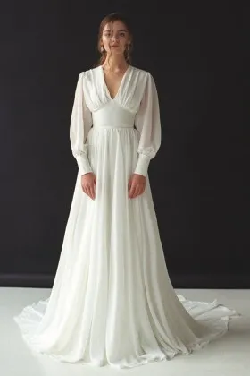 bishop sleeve empire a line casual chiffon bridal dress