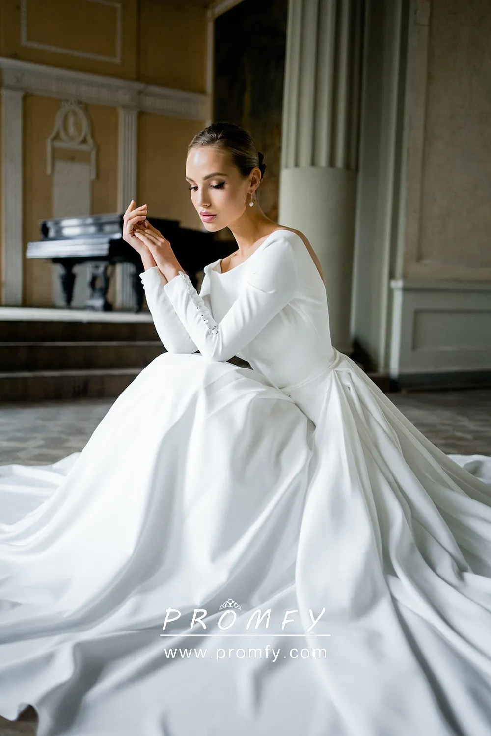 bateau neckline sleeved satin wedding dress bateau neckline sleeved satin wedding dress