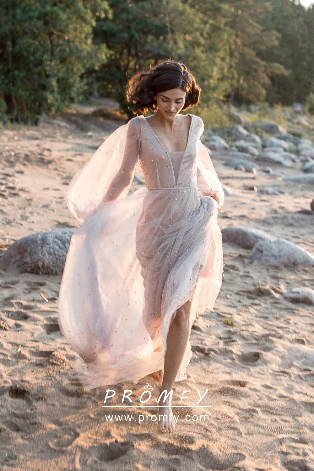 Casual Beach Tulle Summer Beach Two Piece Bridesmaids Dresses Sets main image 1
