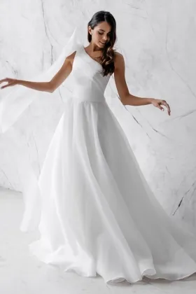 flowing single strap one shoulder spring bridal dress