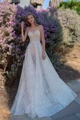 charming 3d leaf sequinned lace a line wedding dress