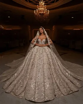 noble beaded 3d floral lace sweetheart wedding ball gown
