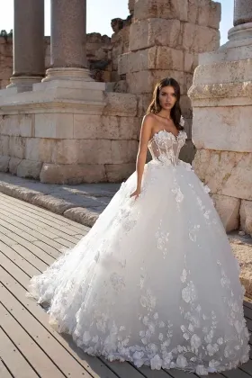 3d flowers lace tulle corset princess wedding dress