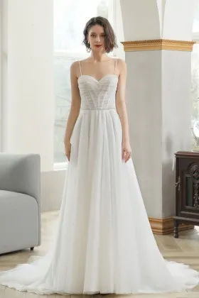 airy sweetheart spaghetti strap beaded tulle bridal gown