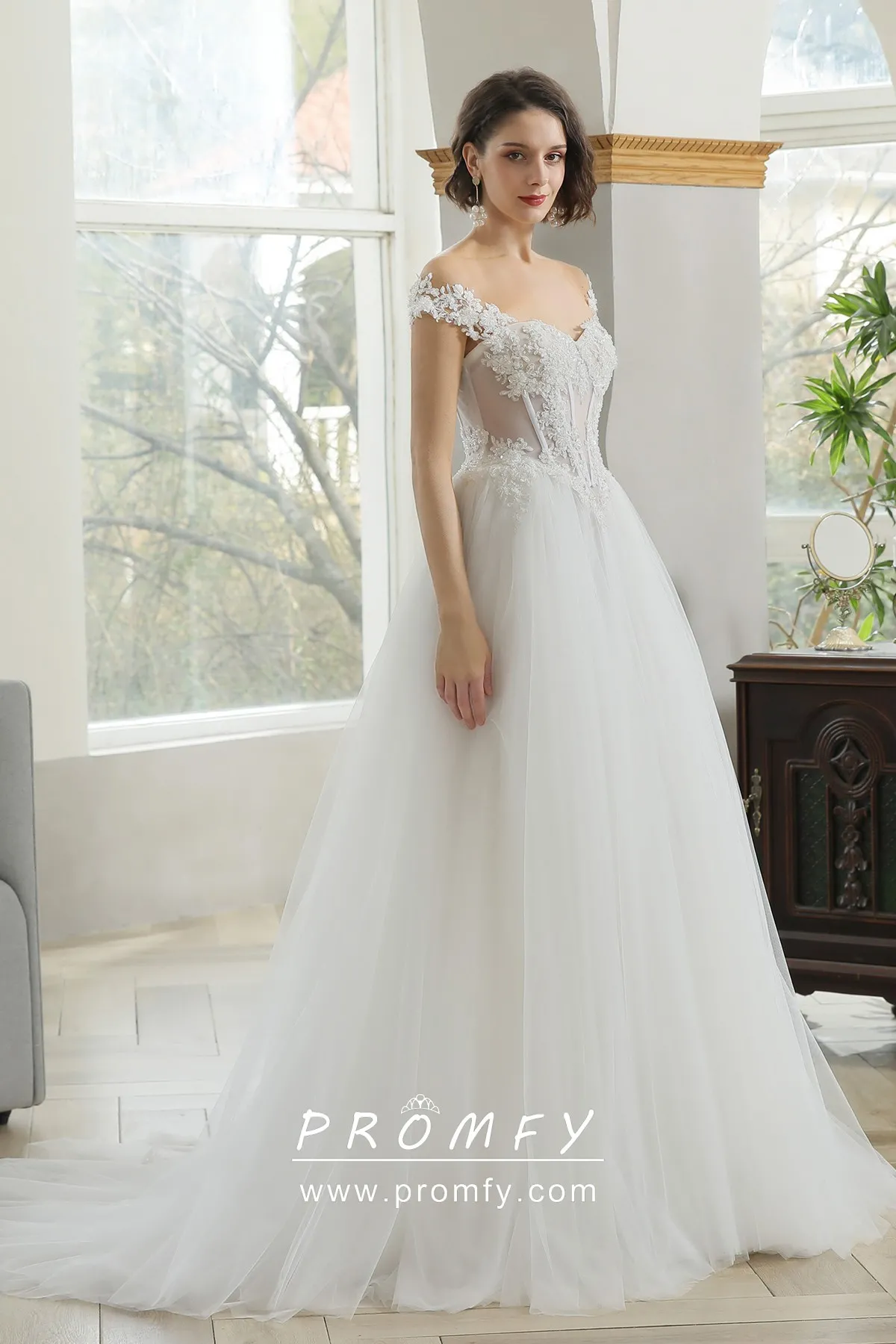Luxury beadings wedding dress off the shoulder