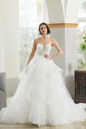 jaw dropping sweetheart ruffled organza bridal ball gown