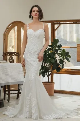 lace glitter tulle trumpet bridal dress with overskirt