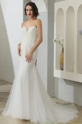 classic sweetheart neck lace tulle spring wedding dress